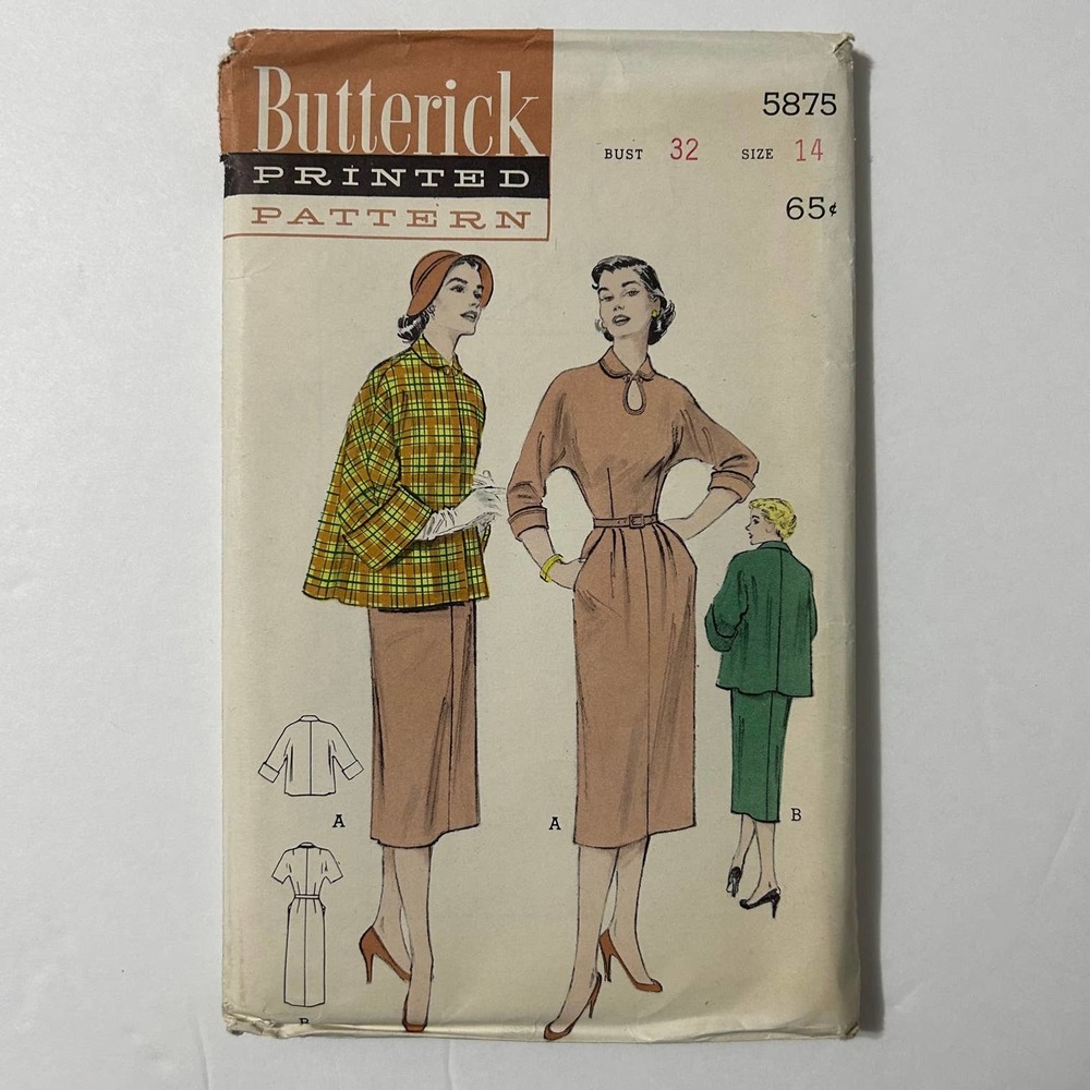 Butterick Vintage Pattern #5875 Dress Jacket Ensemble Size 14‎ Bust 32 HTF